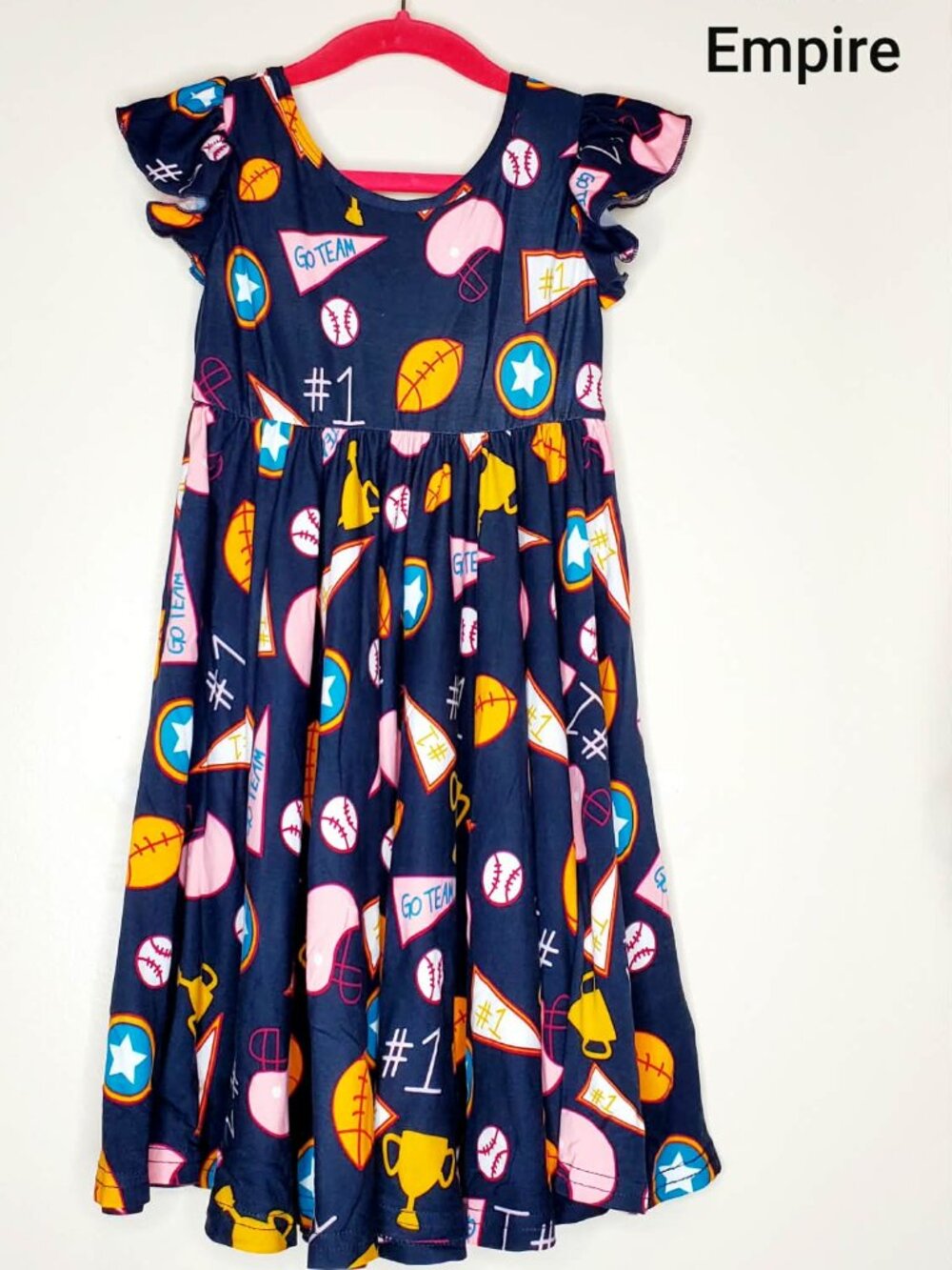 NWT Dot Dot Smile Flutter Sleeve Twirl Dress Navy Go Team Sports 3/4